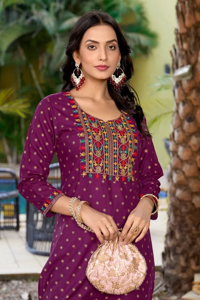 Nitya By Banwery Rayon Embroidery Gold Printed Plus Size Kurtis Wholesale Shop In Surat